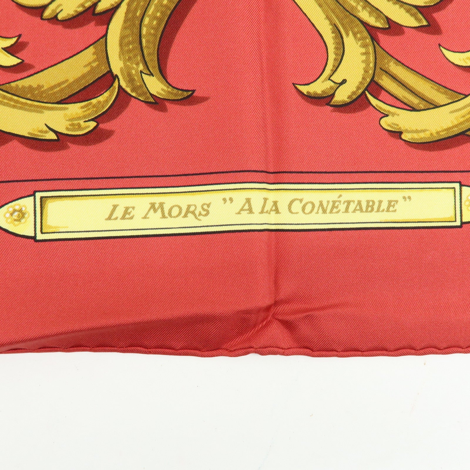 HERMES Carre 90 Silk 100% Scarf LE MORS A LA CONETABLE Red Gold