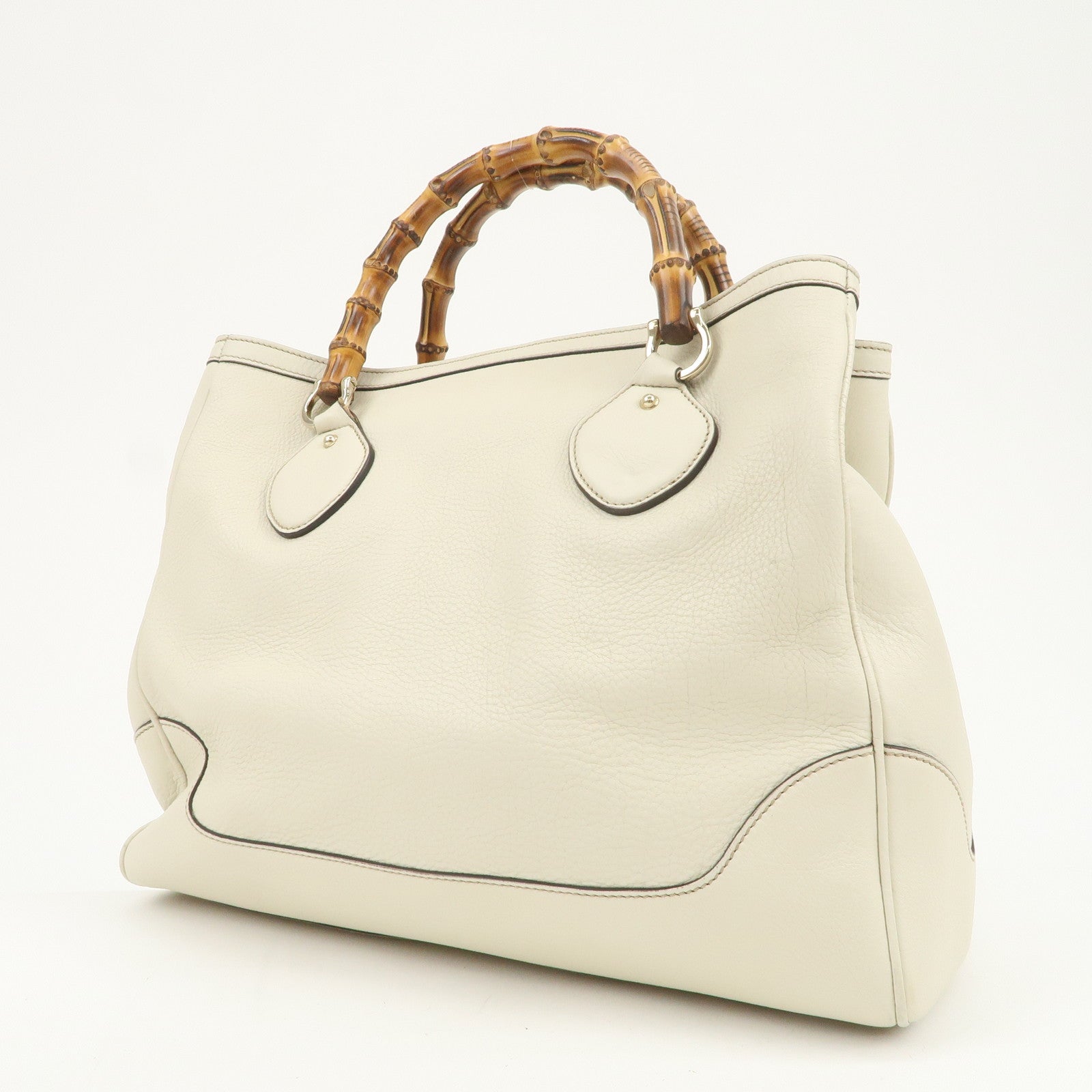 GUCCI Bamboo Leather 2Way Bag Hand Bag Shoulder Bag Ivory 282317