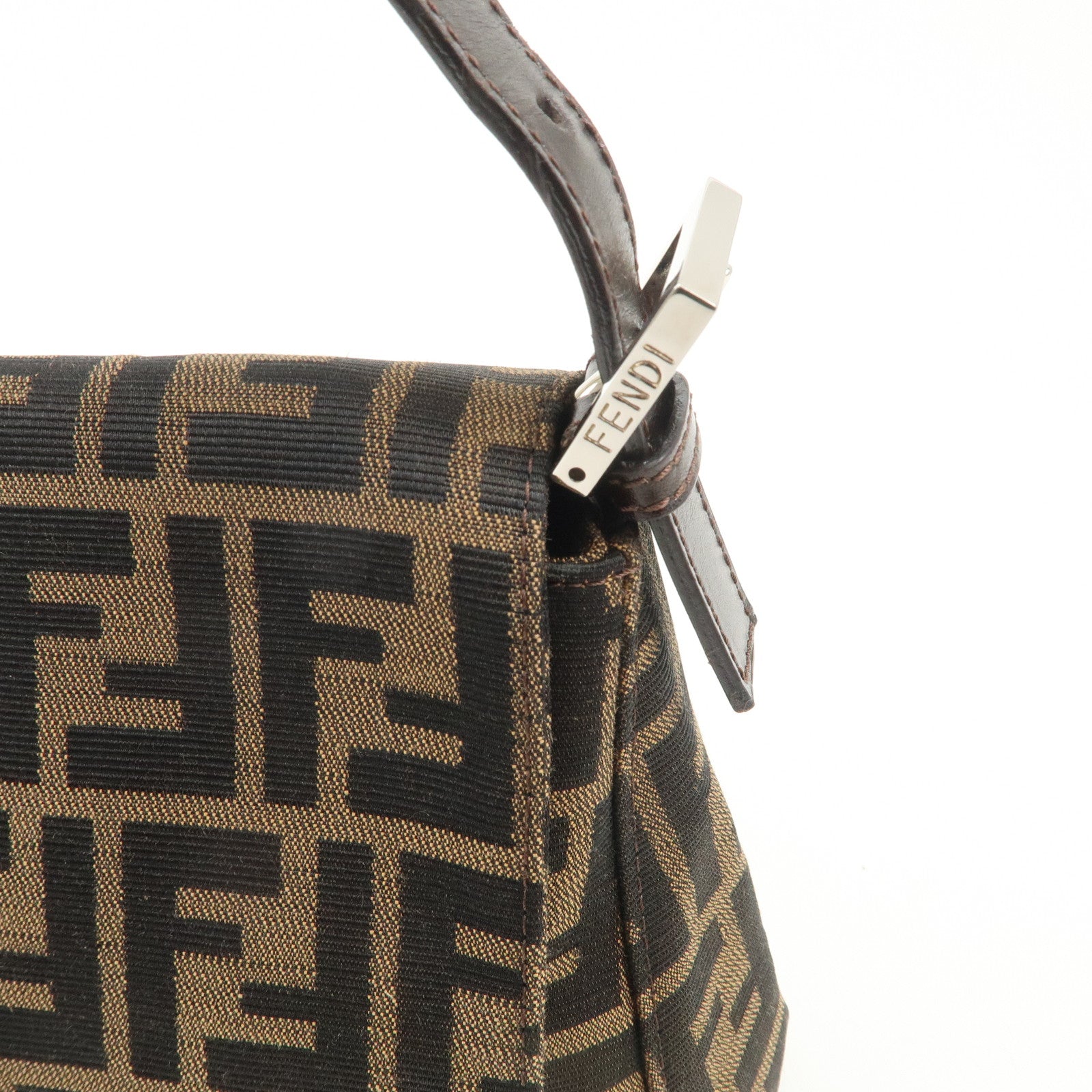 FENDI Mamma Baguette Canvas Leather Shoulder Bag Silver HDW 26325 Used