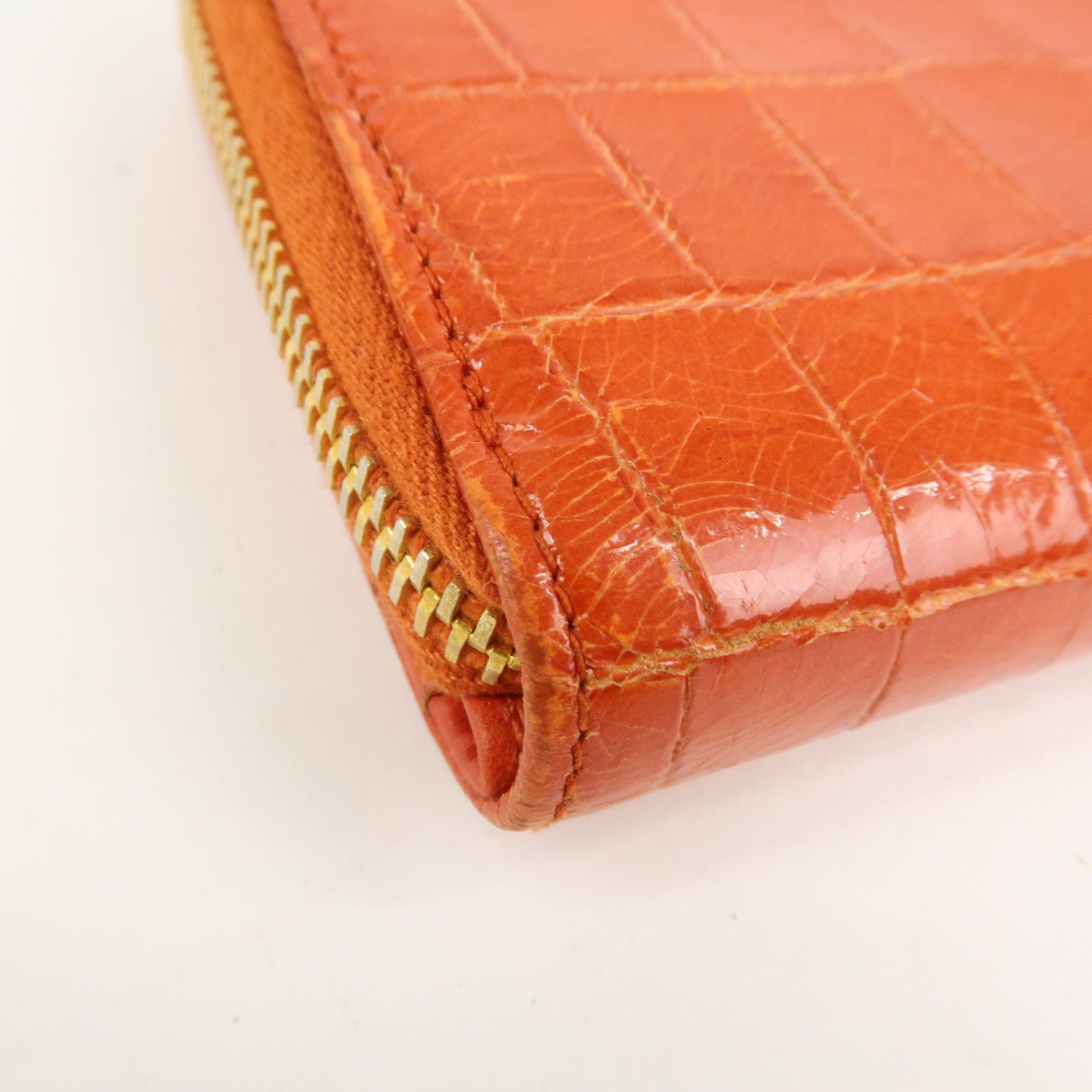 MIU MIU Leather Bi-Fold Wallet Compact Wallet Orange Gold Hardware Used