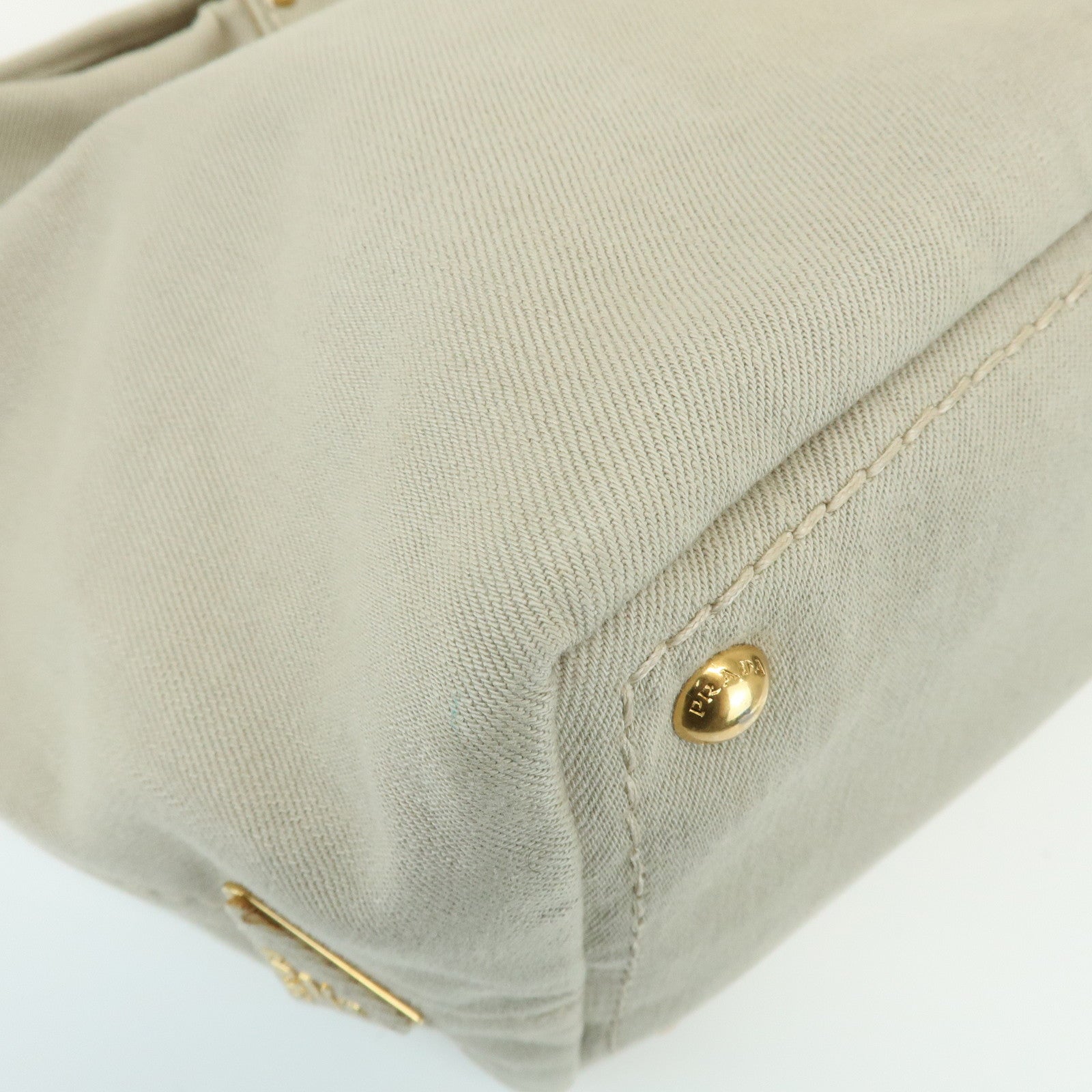PRADA Triangle Logo Denim Tote Bag Shoulder Bag Light Beige BN2091