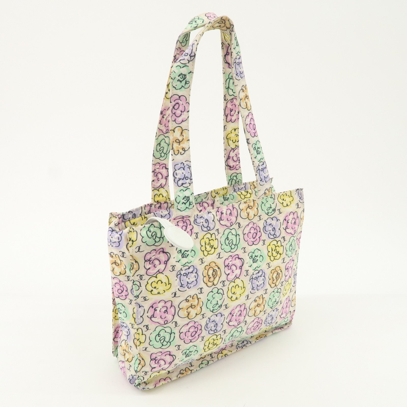 CHANEL Camellia Canvas Nylon 2Way Bag Hand Bag Flower Multicolor Used