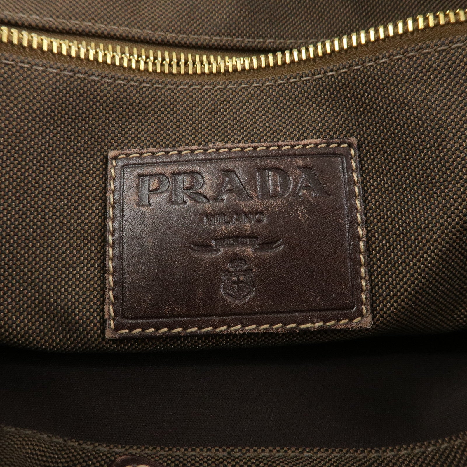 PRADA Jacauard Canvas Leather Tote Bag Shoulder Bag Brown BR3579