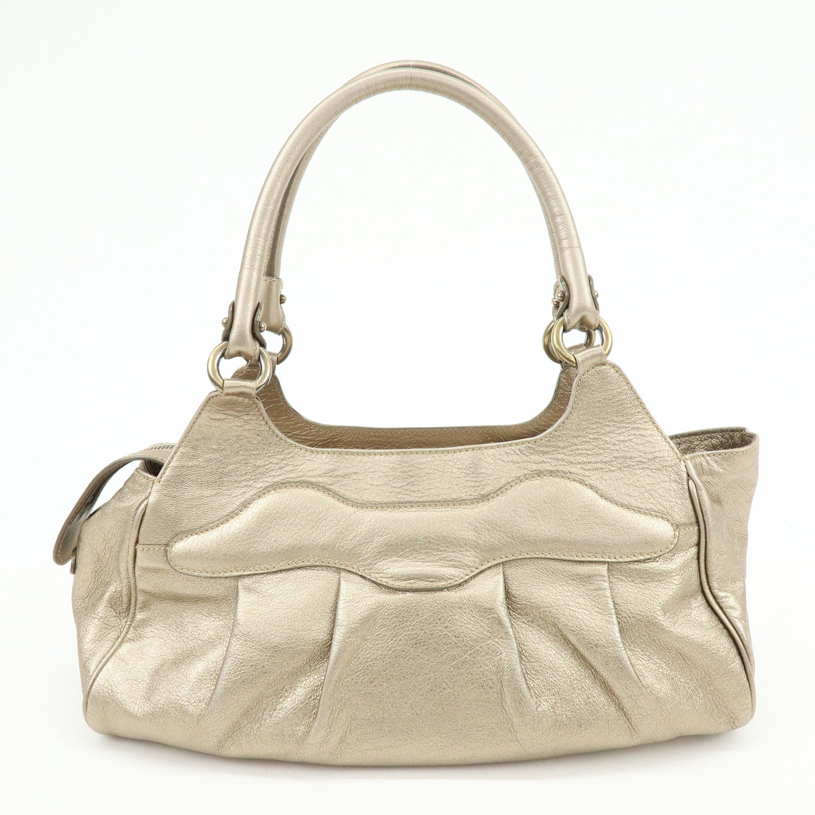 Ferragamo Gancini Leather Shoulder Bag Hand Bag Champagne Gold