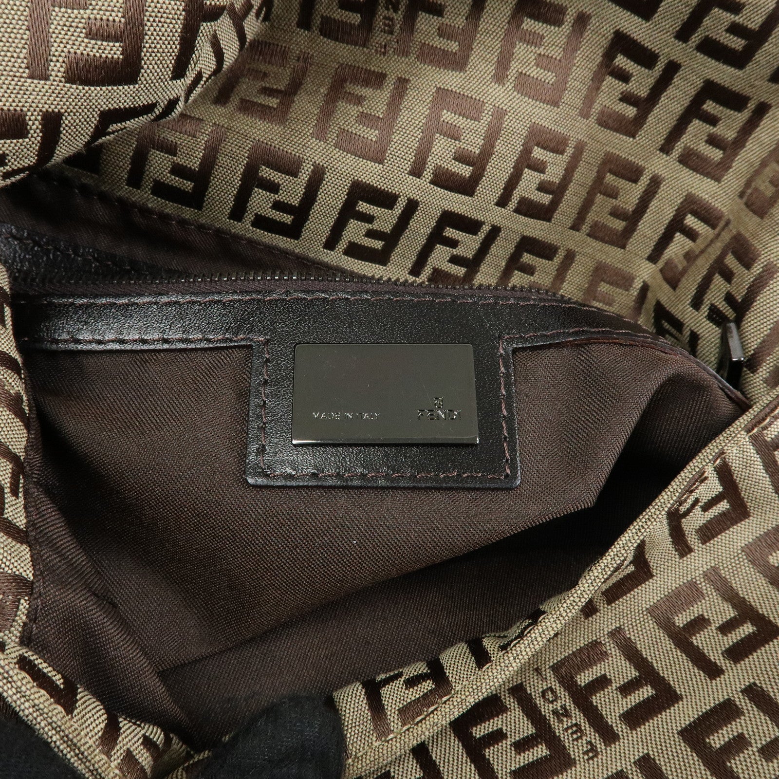 FENDI Zucchino Mamma Baguette Nylon Leather Shoulder Bag 8BR001