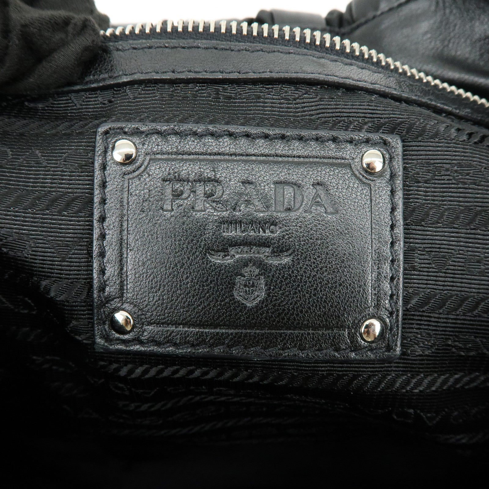 PRADA Logo Leather Nylon Tote Bag Shoulder Bag Black BR3994