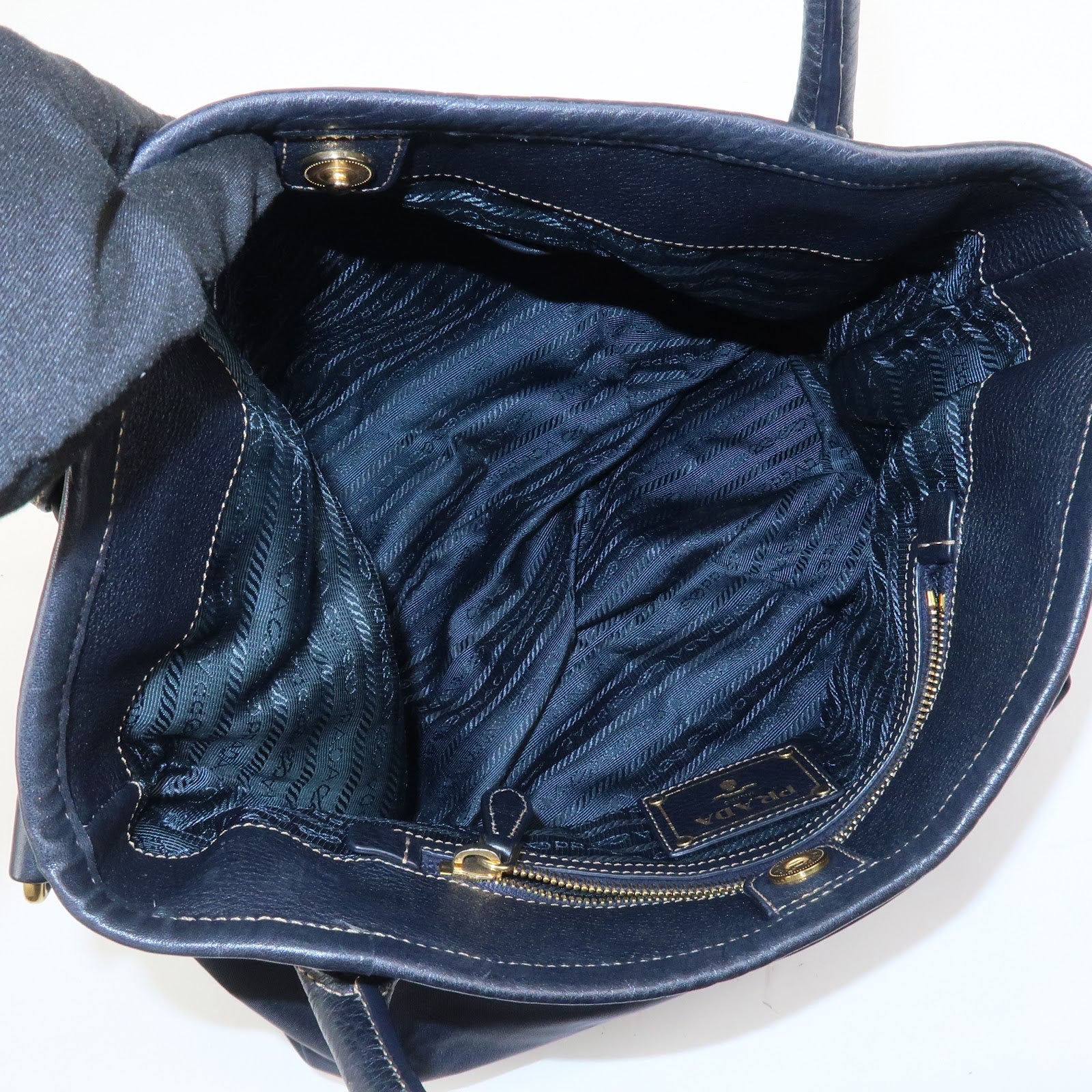 PRADA Logo Nylon Leather 2Way Bag Shoulder Bag Hand Bag Navy BR4420
