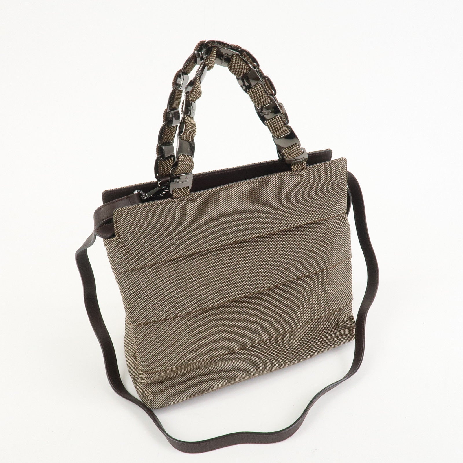 Ferragamo Canvas 2Way Bag Hand Bag Shoulder Bag Brown