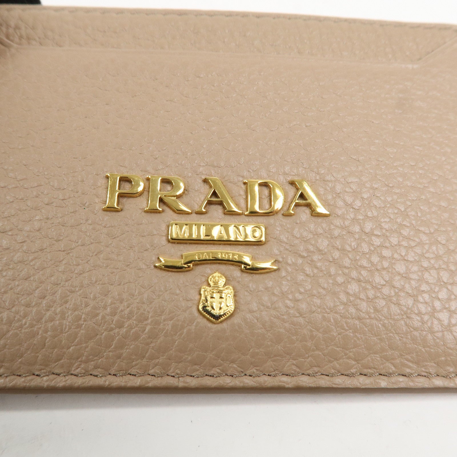 PRADA Leather Card Case Card Holder Beige 1MC208