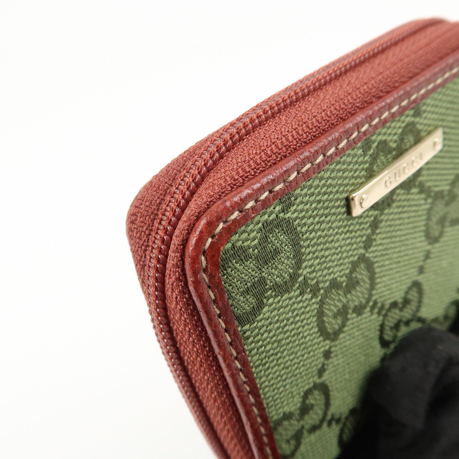 GUCCI GG Canvas Leather Coin Case Coin Purse Green 115255