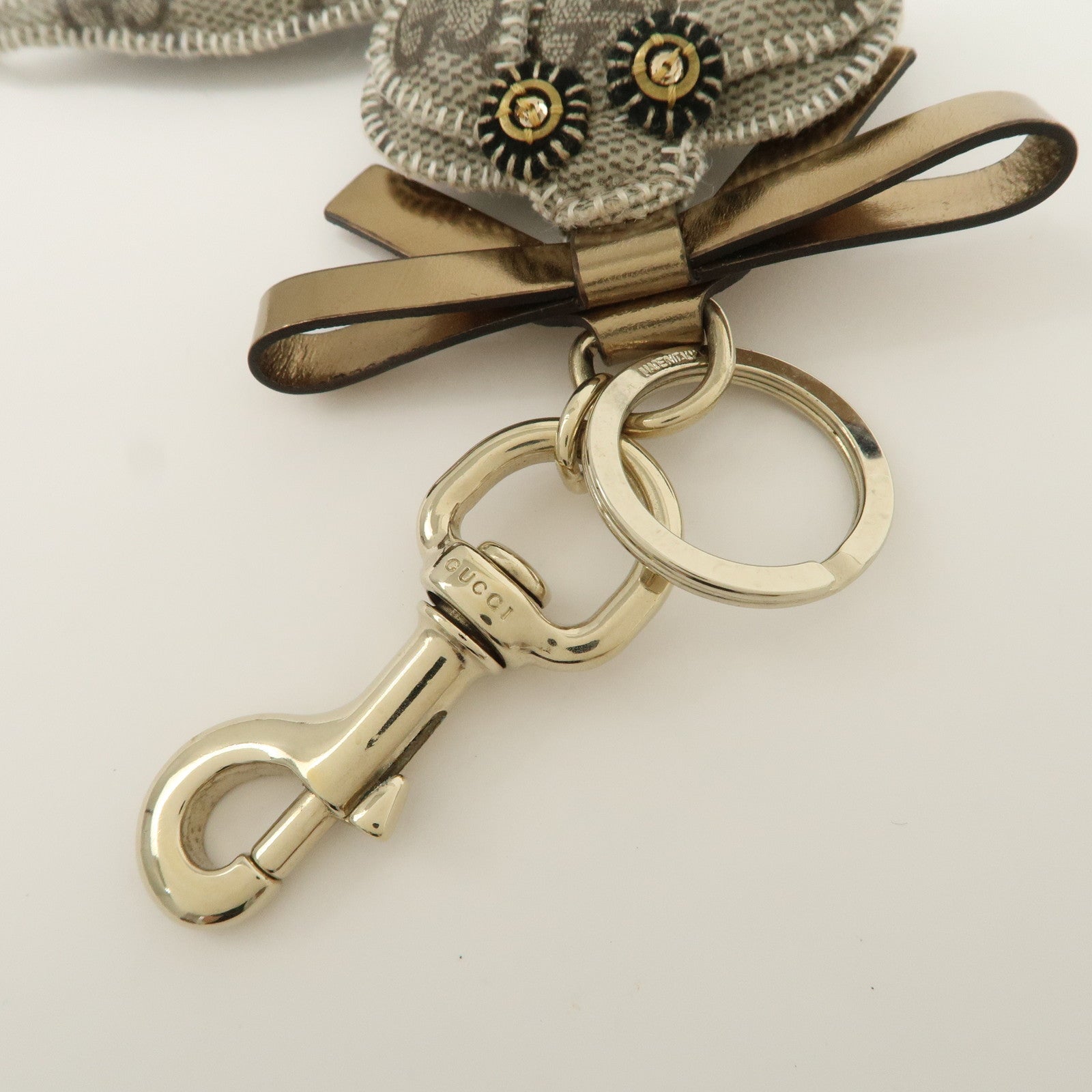 GUCCI Gucciori GG Supreme Dog Bag Charm Beige Black Gold