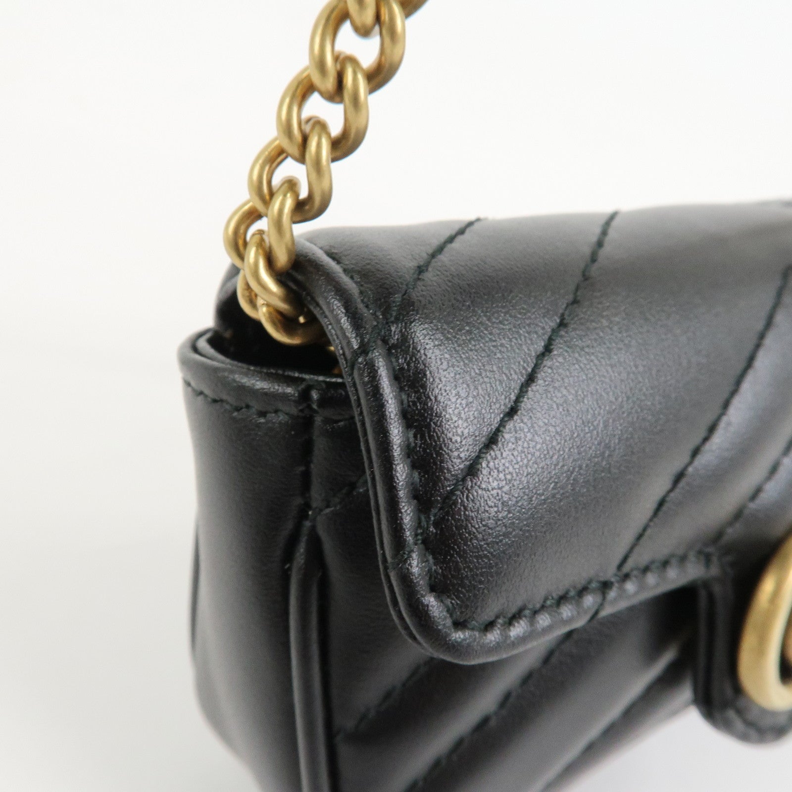 GUCCI GG Marmont Leather Chain Hand Bag Black 575161