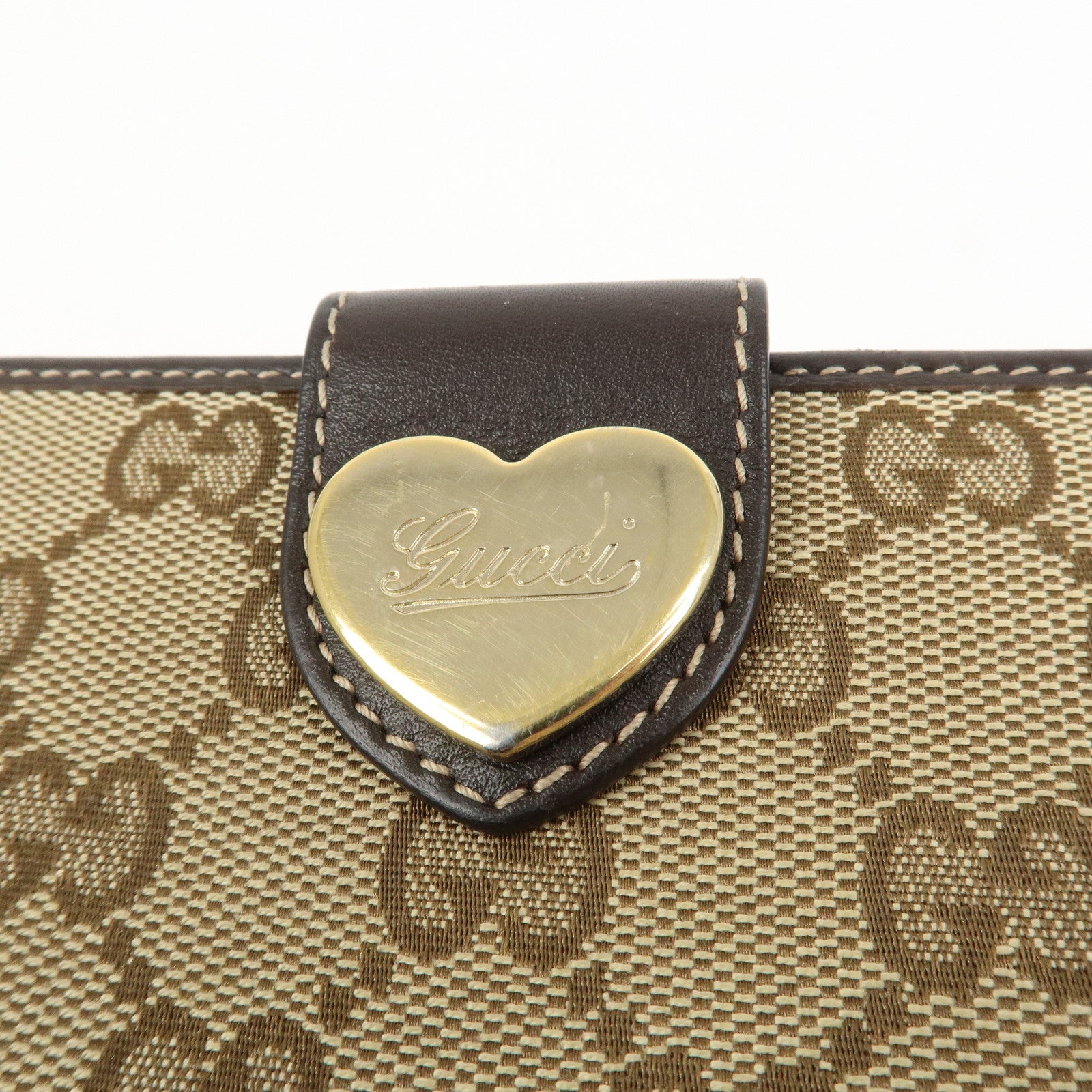 GUCCI Lovely Heart GG Canvas Leather Bi-fold Long Wallet 203550