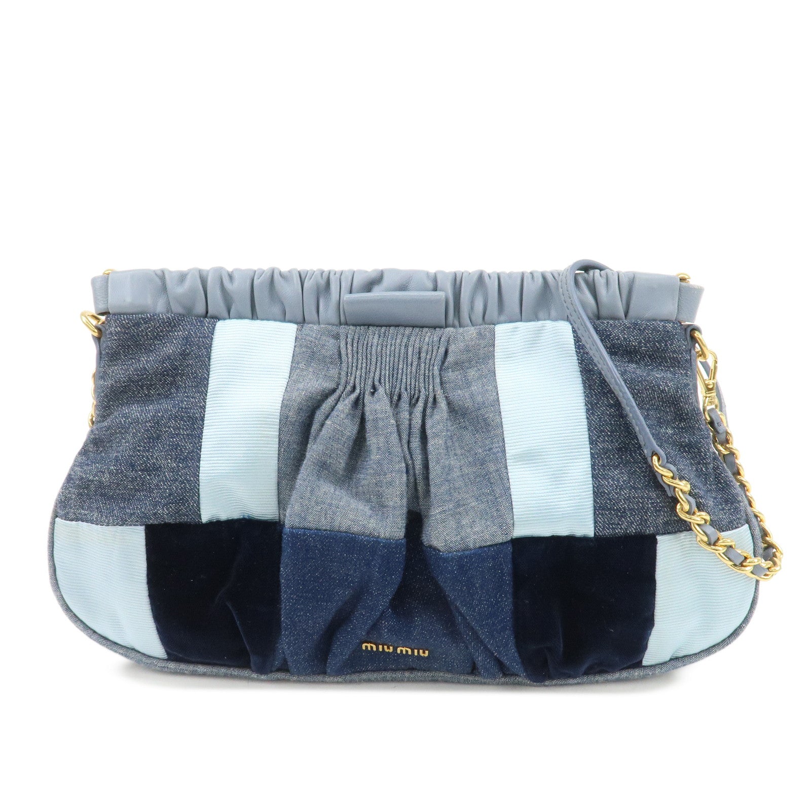 MIU MIU Patchwork Denim Leather 2Way Bag Hand Bag Shoulder Bag