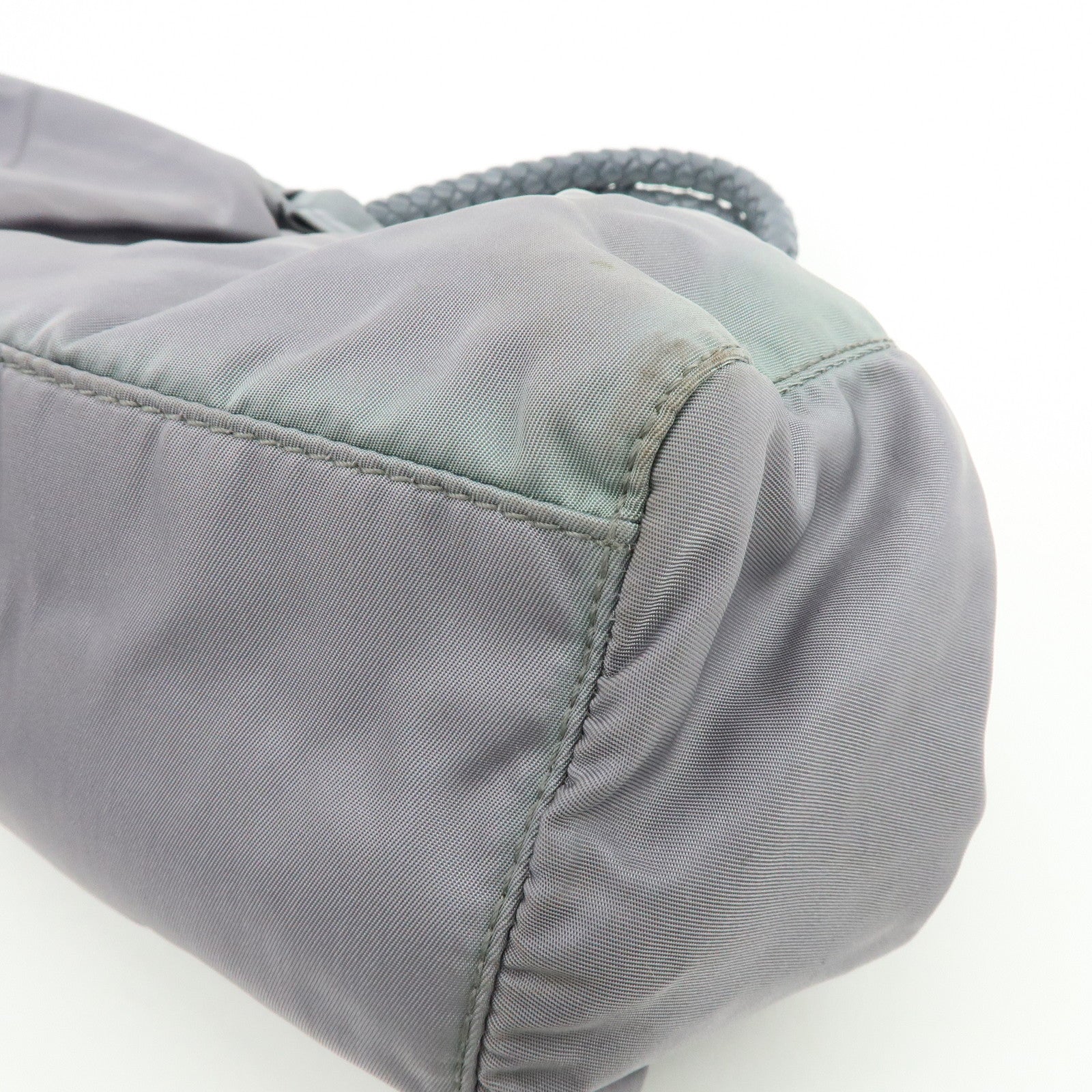 PRADA Nylon Leather 2Way Gathered Ribbon Hand Shoulder Bag Gray