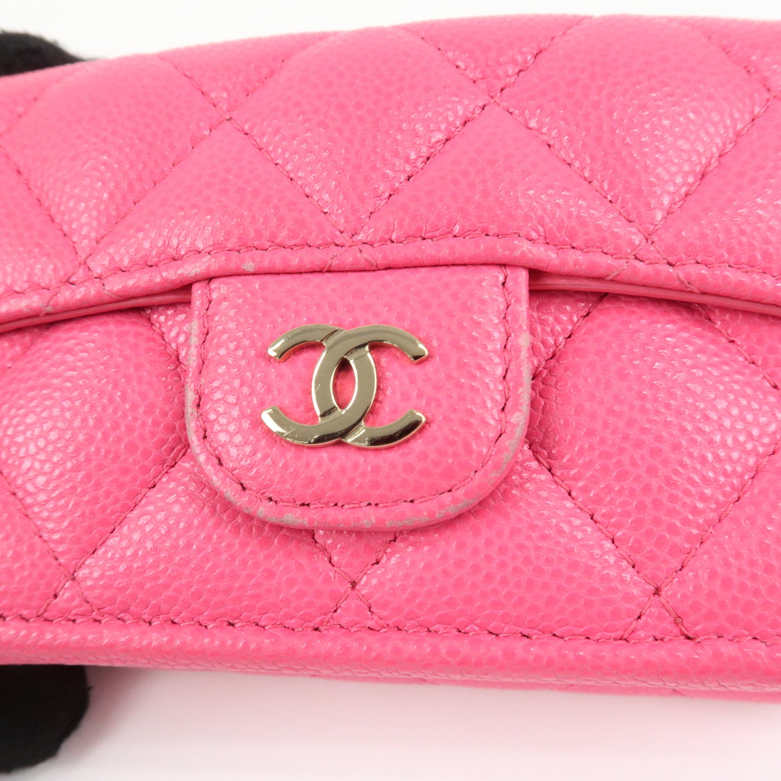 CHANEL Matelasse Caviarskin Classic Small Flap Wallet Pink AP0230 Used