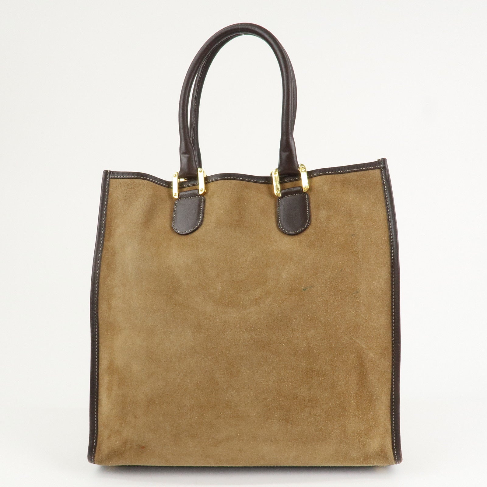 LOEWE Anagram Leather Suede Tote Bag Hand Bag Brown Beige