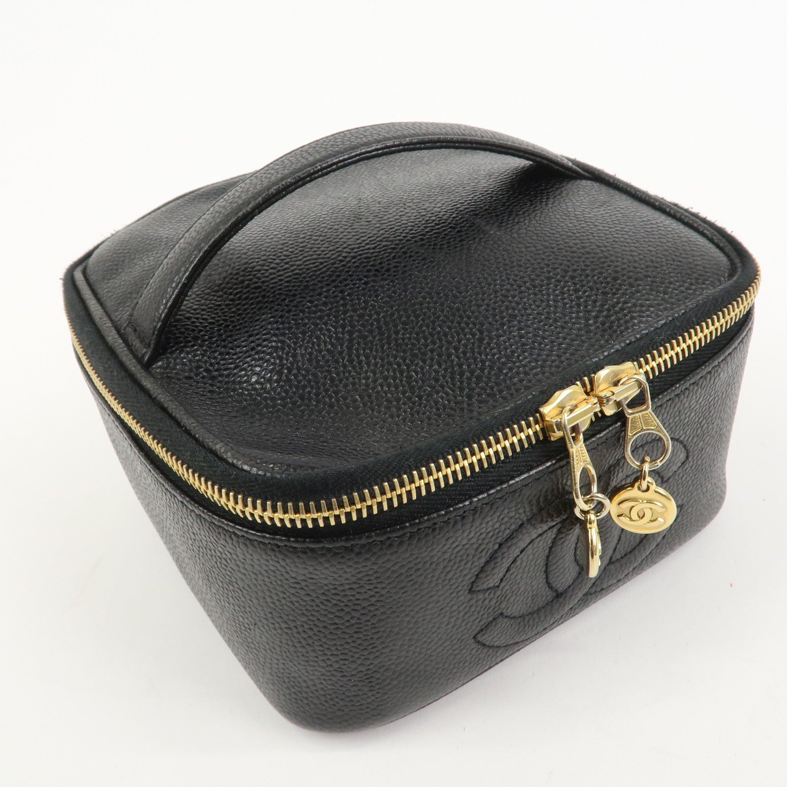 CHANEL Caviarskin COCO Mark Vanity Bag Hand Bag Black A01997