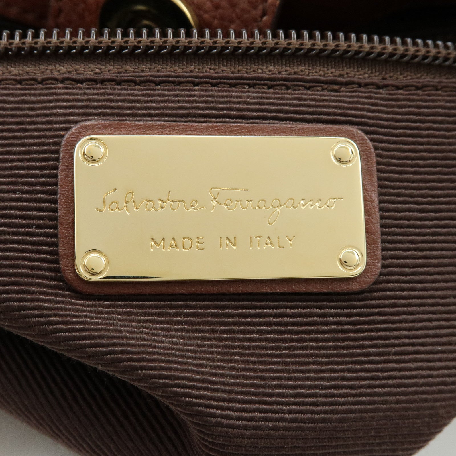 Ferragamo Gancini Leather Shoulder Bag Hand Bag Brown