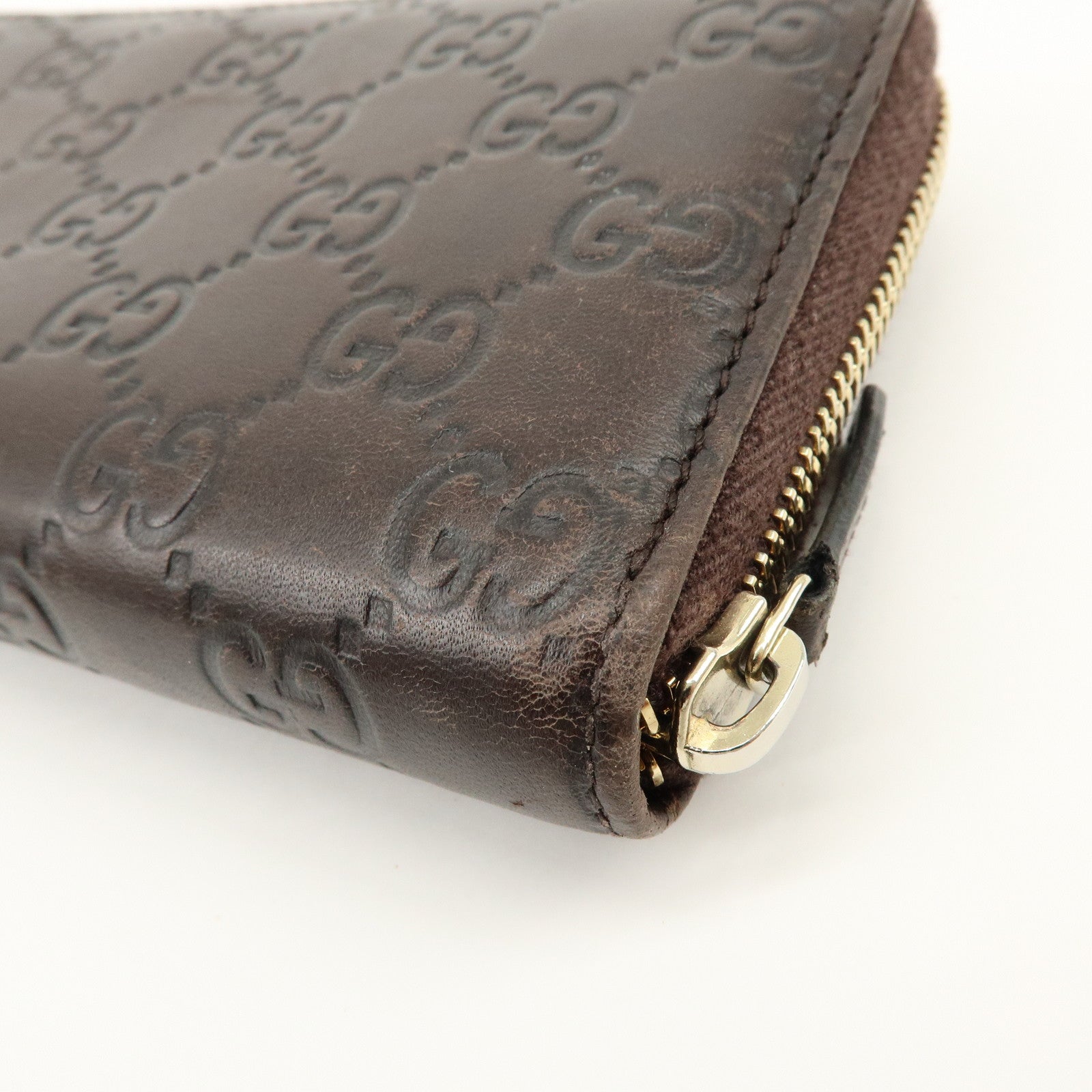 GUCCI Guccissima Leather Round Zippy Long Wallet Dark Brown 112724