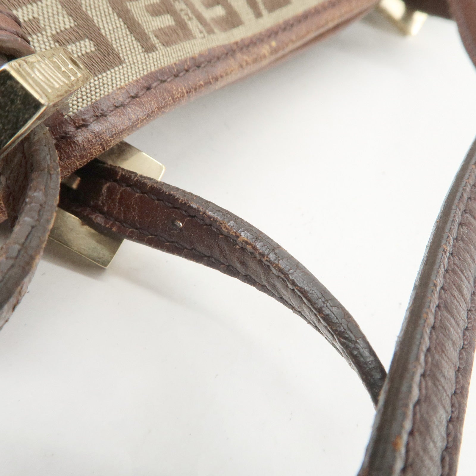 FENDI Zucchino Canvas Leather Tote Shoulder Bag Beige Brown 8BH127