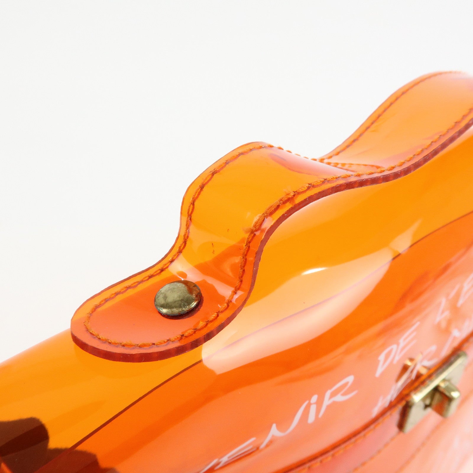 HERMES Kelly Vinyl Hand Bag Clear Transparent Orange