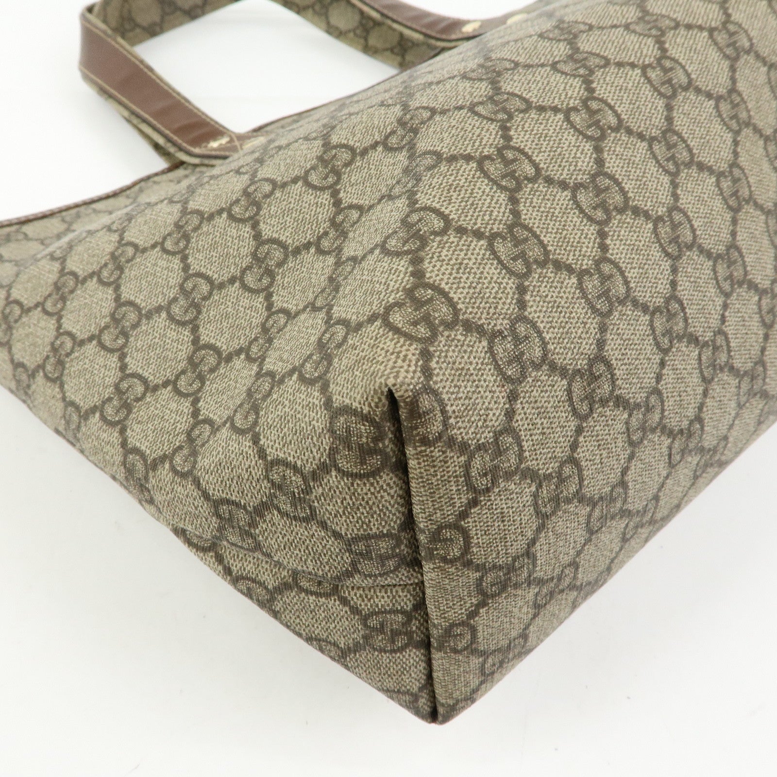 GUCCI GG Supreme Sherry Leather Tote Bag Beige Brown 211134