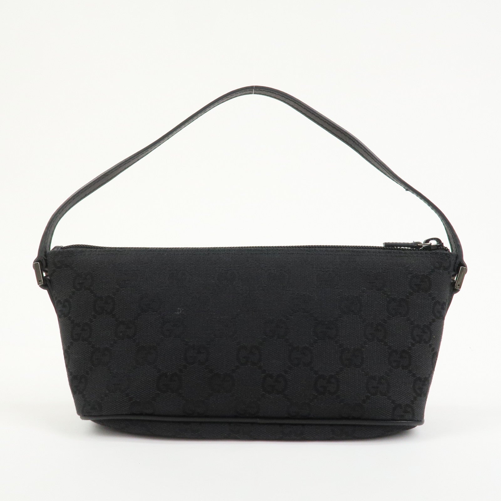 GUCCI Boat Bag GG Canvas Leather Hand Bag Black 07198