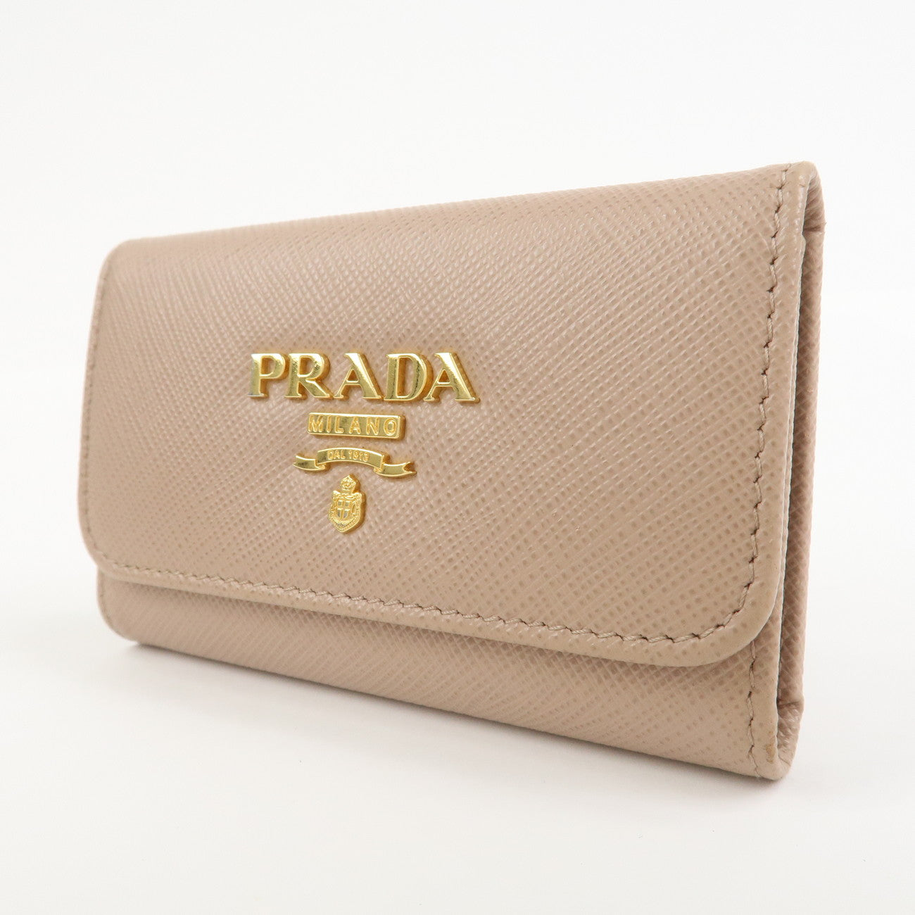 PRADA Saffiano Leather 4 Rings Key Case Key Holder PinkBeige 1PG004