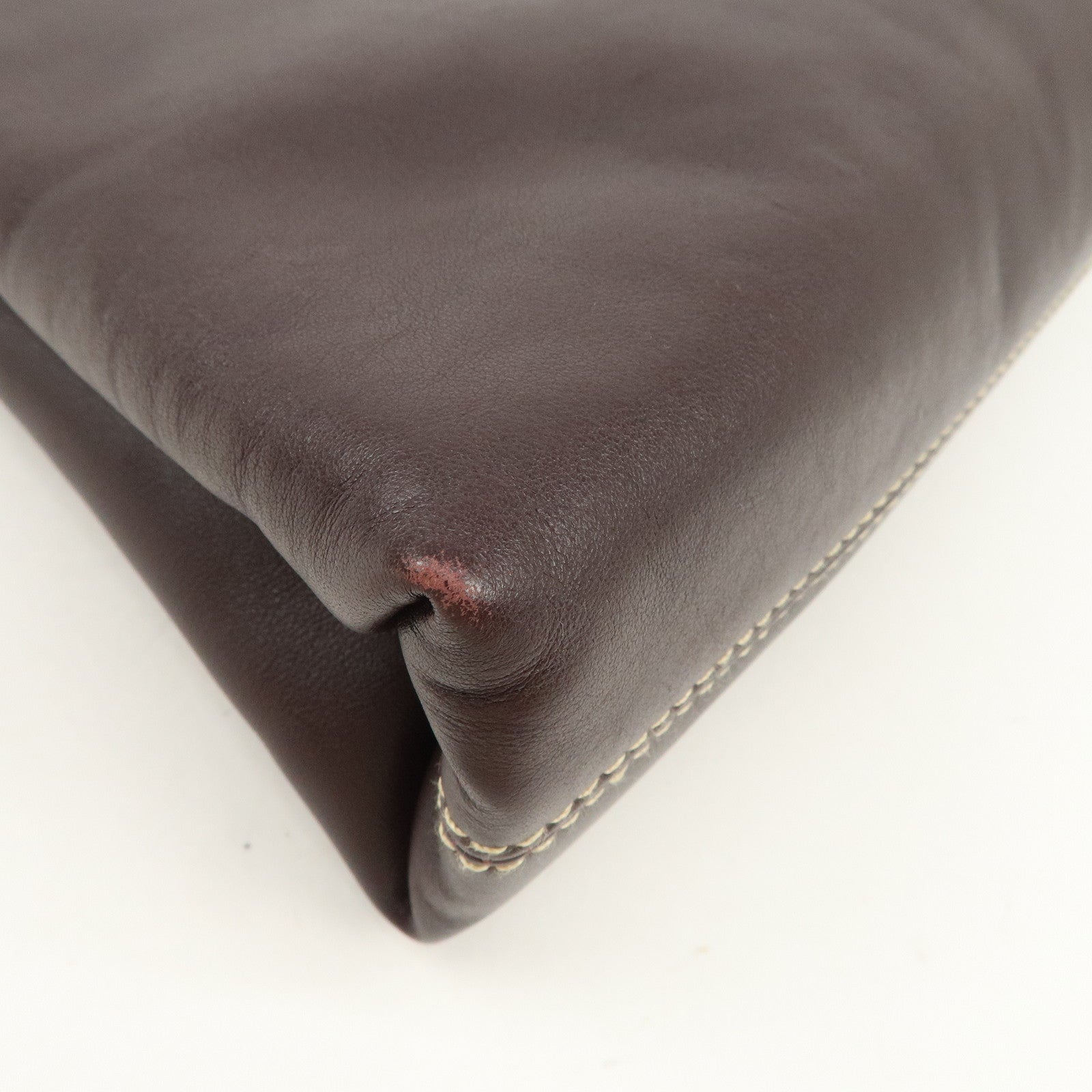 BVLGARI  Leather Tote Bag Hand Bag Dark Brown Gold HDW Used