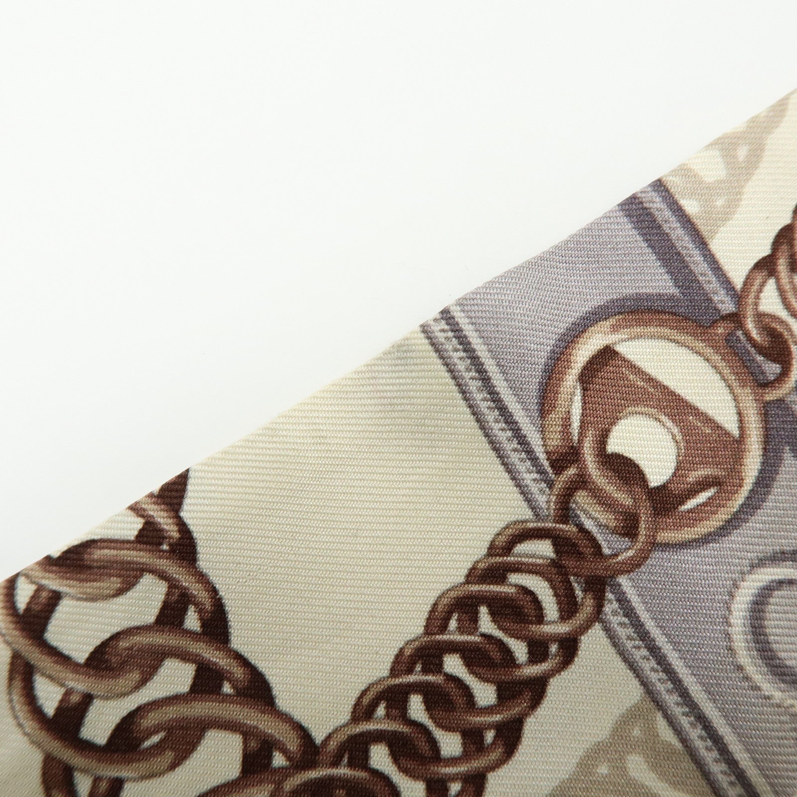 HERMES Twilly Silk 100% Scarf Chain Print Ivory Brown