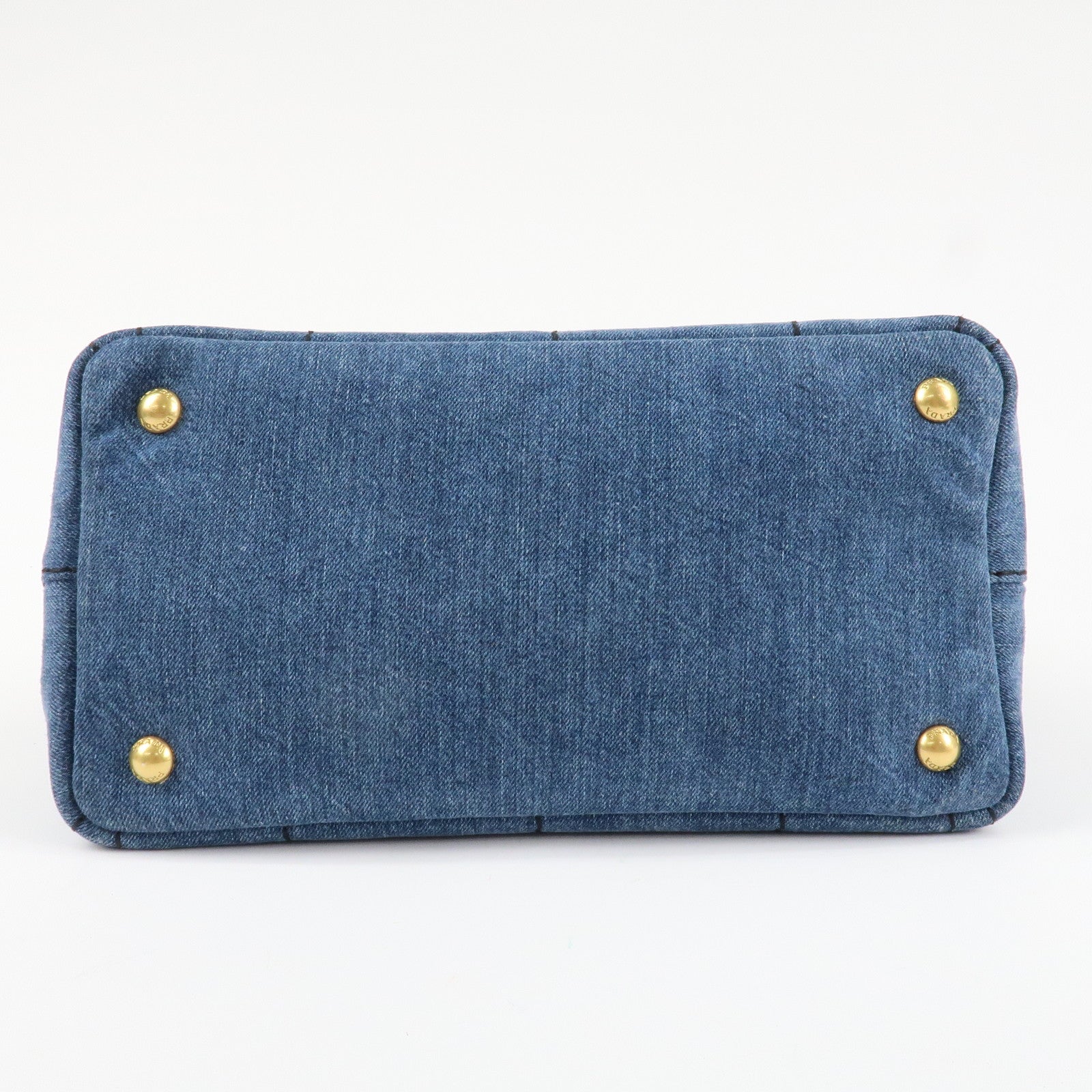 PRADA Logo Canapa Mini Denim 2Way Tote Bag Shoulder Bag Blue 1BG439 Used