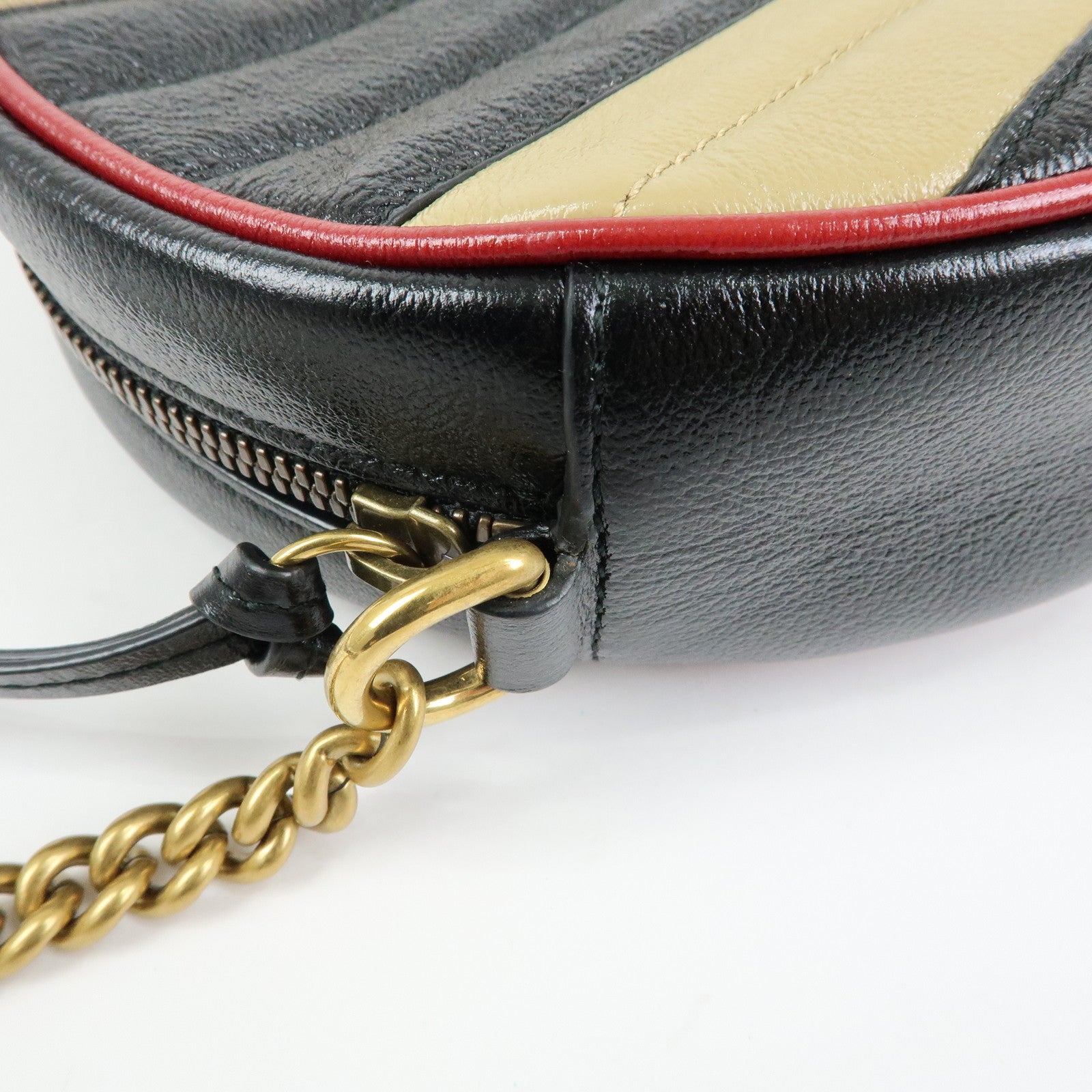 GUCCI GG Marmont Leather Chain Shoulder Bag Black Beige 550154