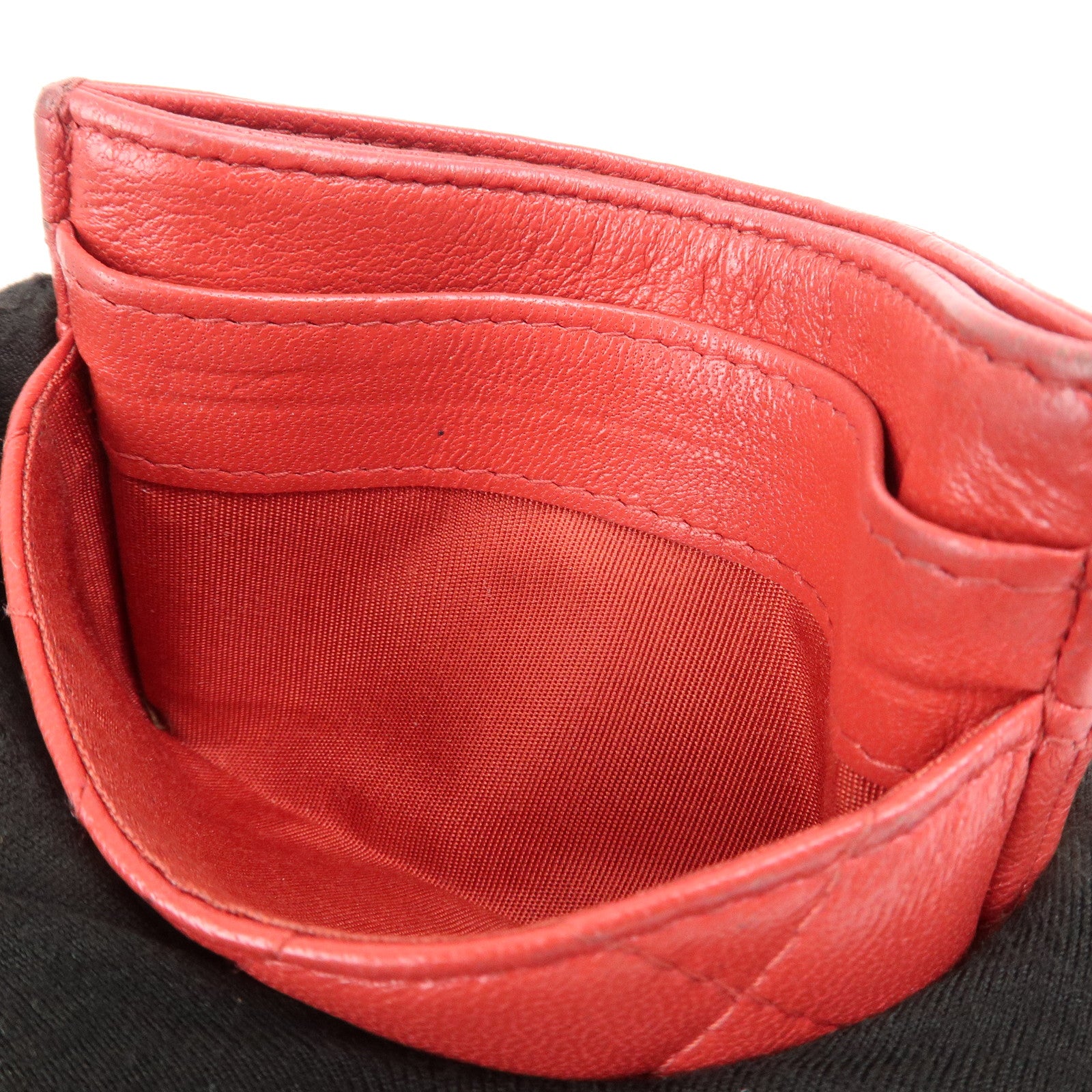 CHANEL COCO Mark Matelasse Lamb Skin Card Case Red