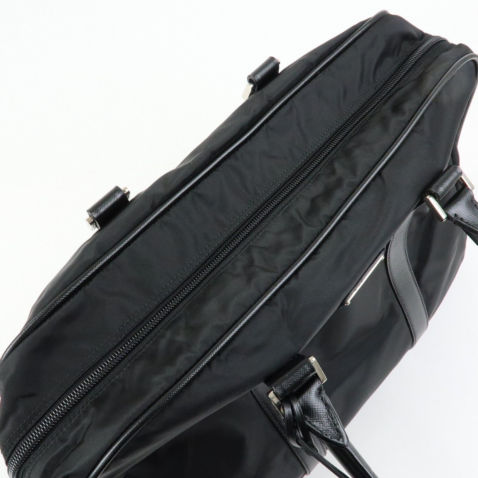 PRADA Triangle Logo Nylon Saffiano Leather Boston Bag Black VS0069