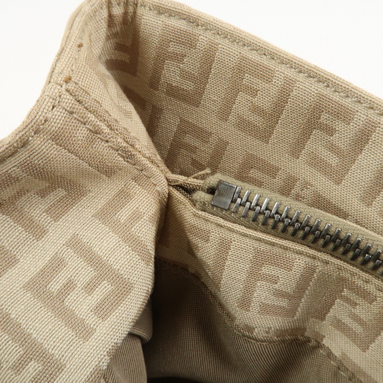FENDI Zucchino Canvas Leather Tote Bag Hand Bag Beige 8BH072