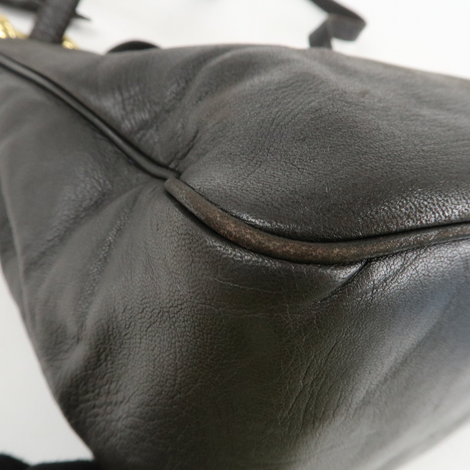 LOEWE Anagram Leather Shoulder Bag Gold Hardware Dark Brown Used