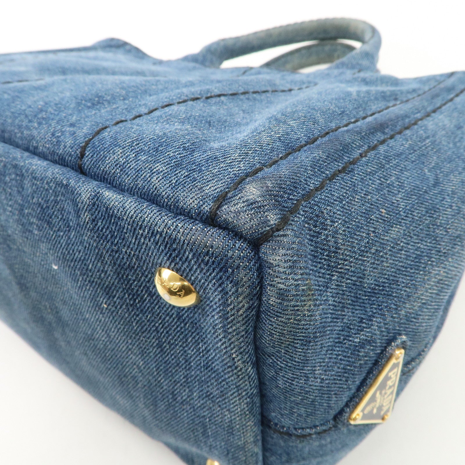 PRADA Canapa Mini Denim 2Way Hand Bag Tote Bag Navy 1BG439 Used