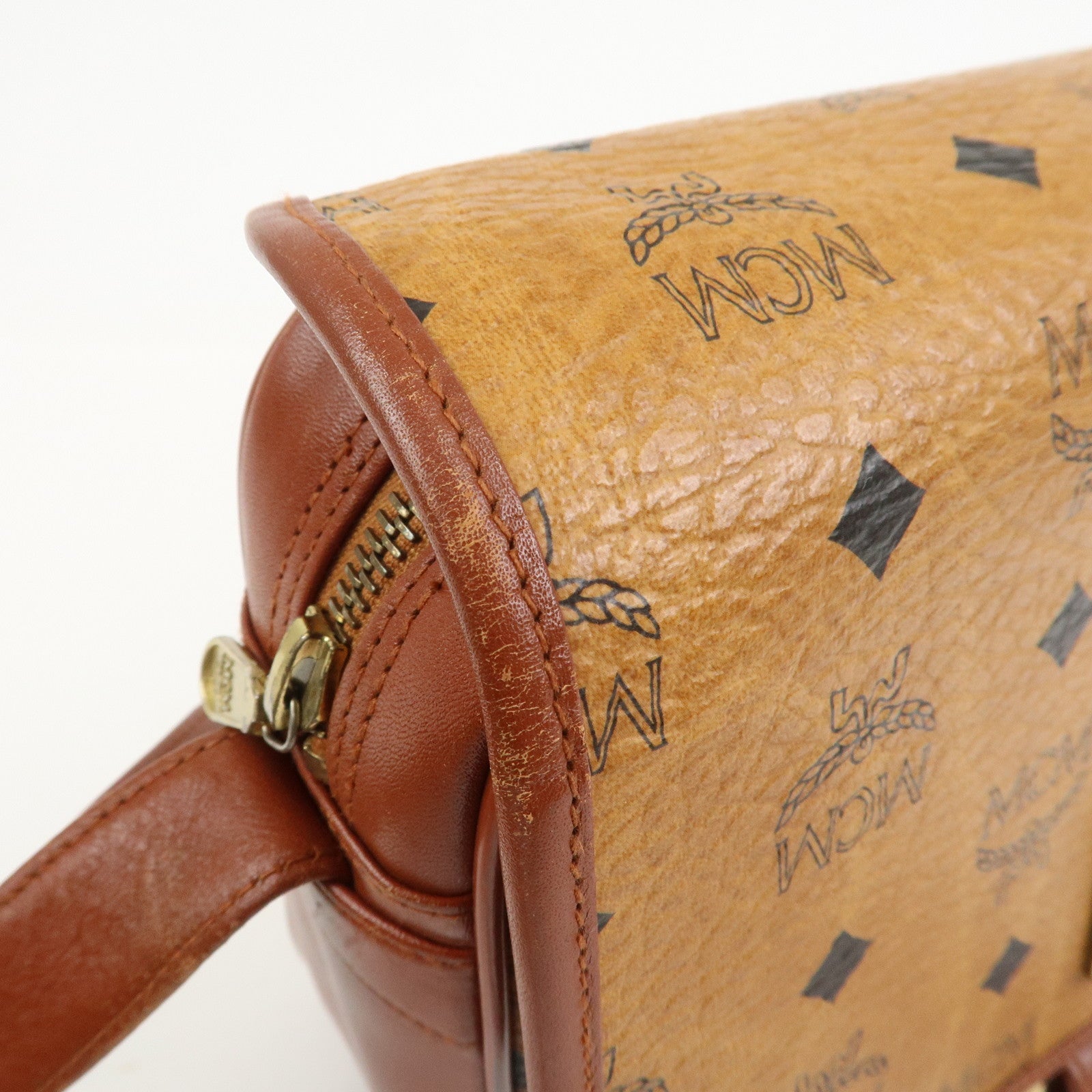 MCM Visetos Leather Shoulder Bag Crossbody Bag Brown