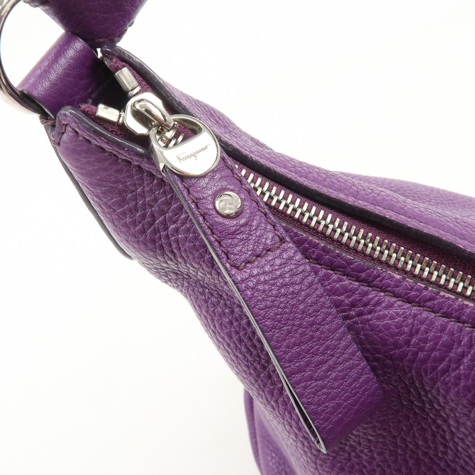 Ferragamo Gancini Logo Leather Shoulder Bag Hand Bag Purple