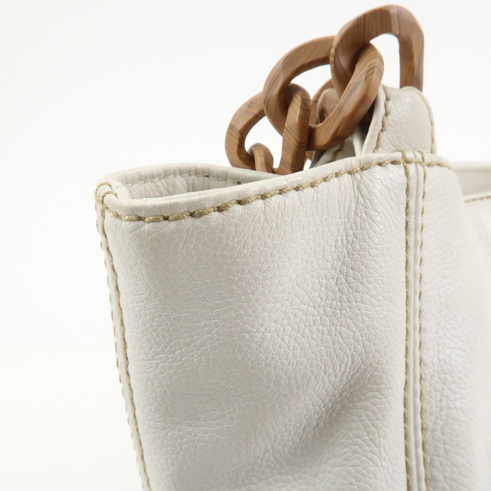 CHANEL COCO Mark Leather Wood Chain Shoulder Bag Off White 18MB096