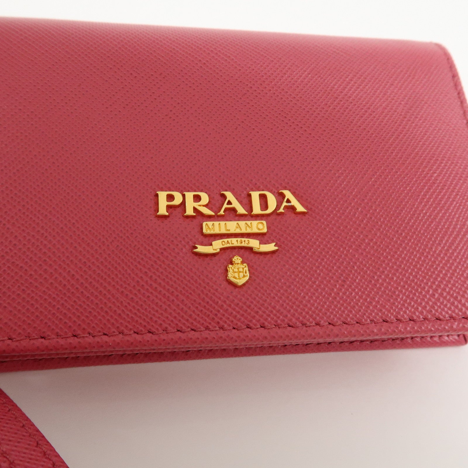 PRADA Saffiano Leather Logo Card Case Card Holder Pink 1M1439