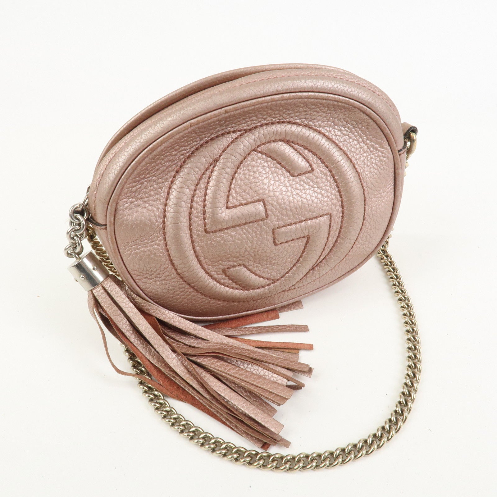 GUCCI SOHO Leather Chain Shoulder Bag Metallic Pink 353965
