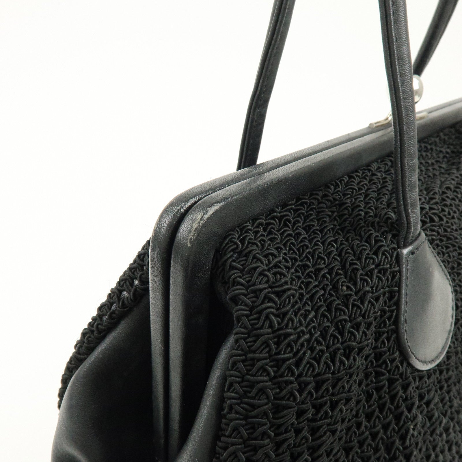 CHANEL COCO Mark Nylon Leather Kiss Lock Purse Shoulder Bag Black