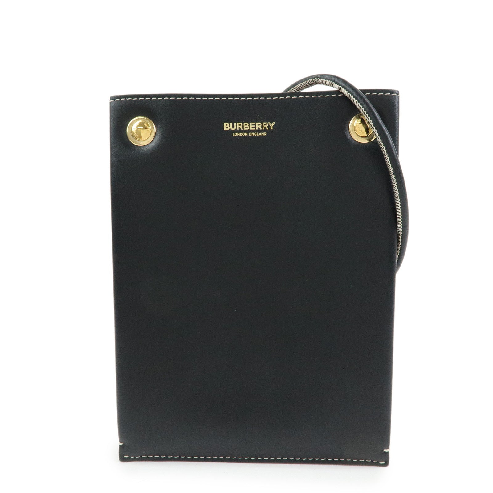 BURBERRY Leather Shoulder Bag Flat Pouch Crossbody Bag Black