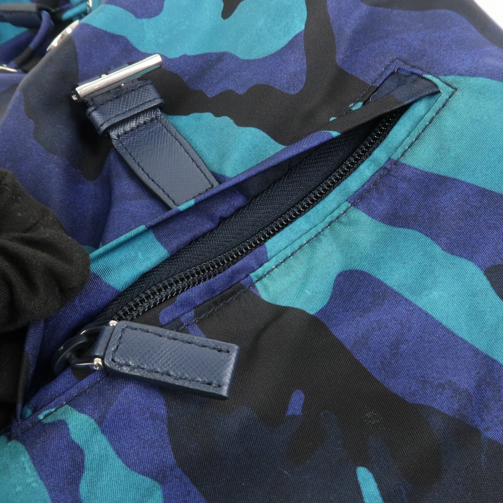 PRADA Triangle Logo Nylon Camouflage Backpack Rucksack Blue