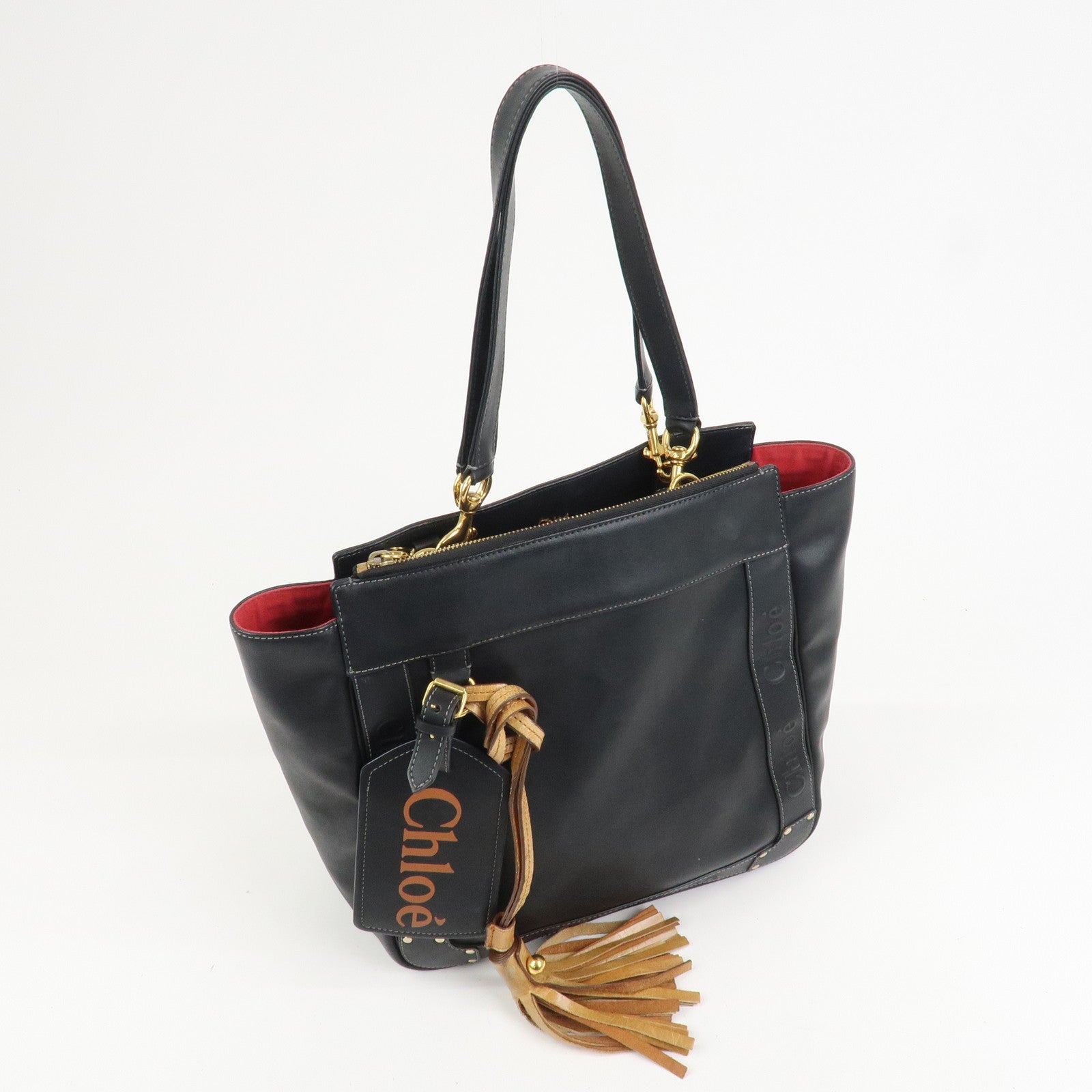 Chloe Eden Leather Tassel Shoulder Bag Hand Bag Black