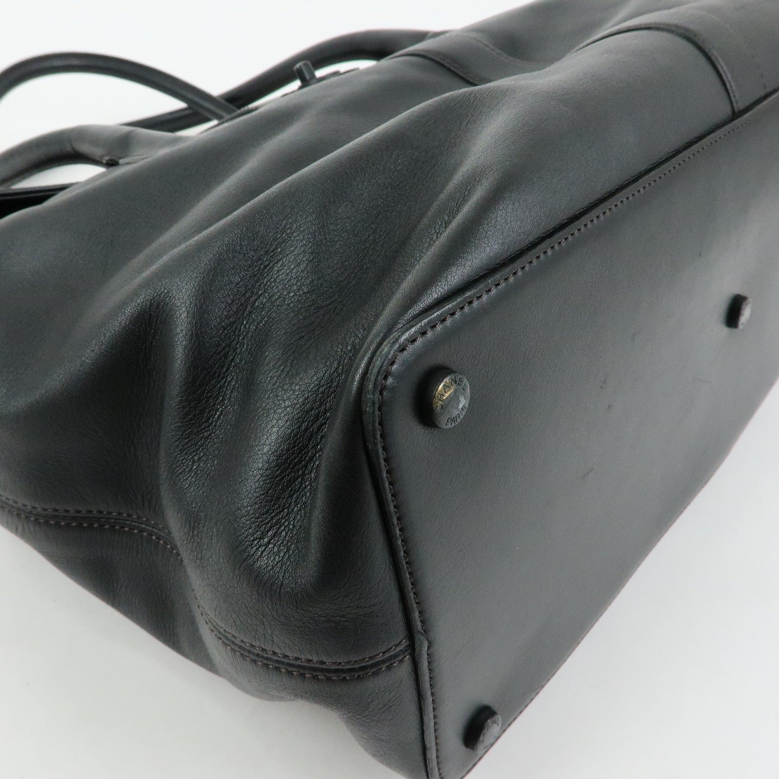 CHANEL COCO Mark Calf Leather Boston Bag Hand Bag Black