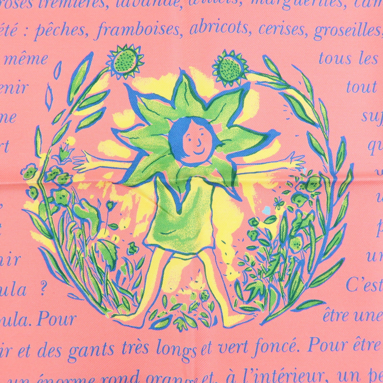 HERMES Carre 45 Silk100% Scarf L'ete de Loula Pink Green Yellow