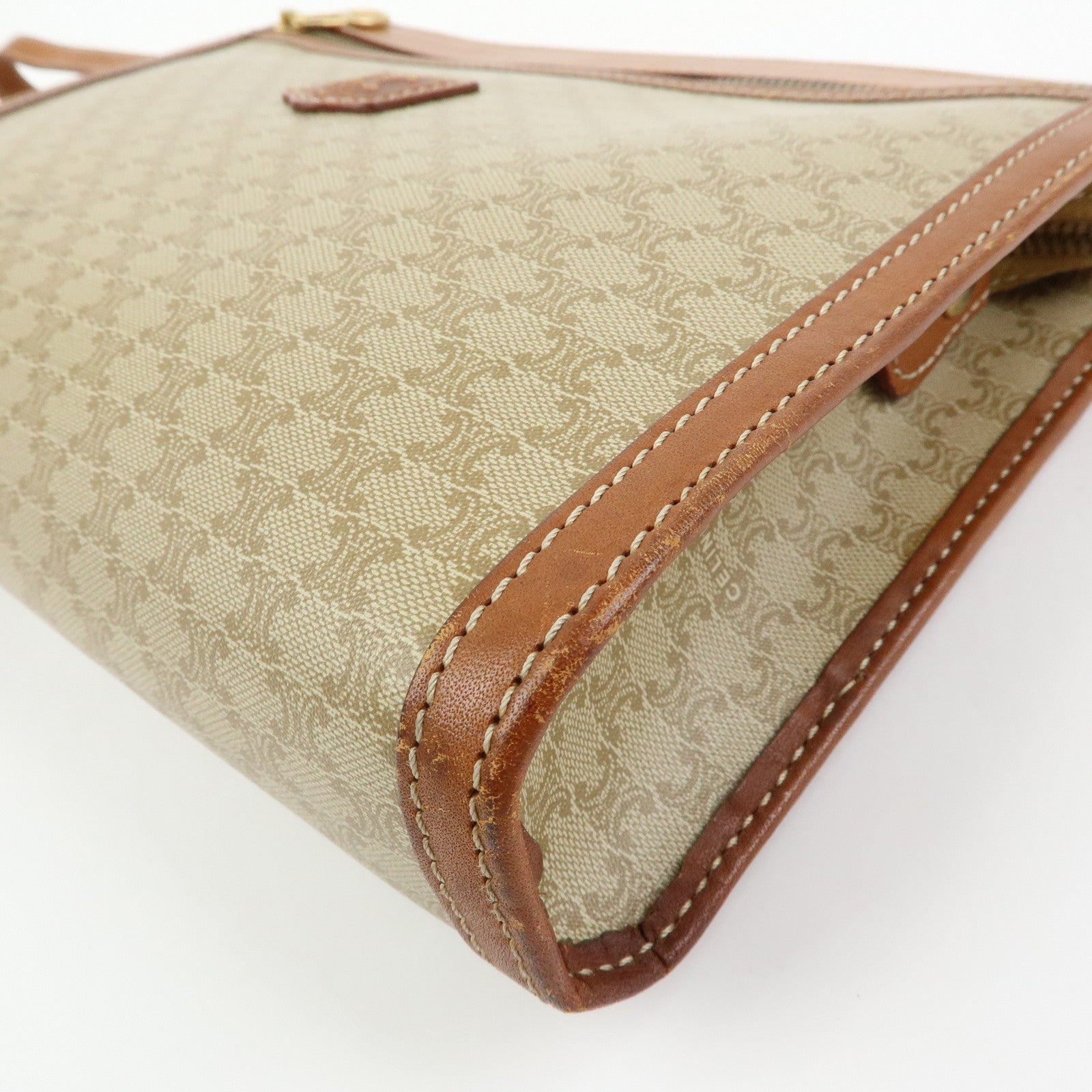 CELINE Macadam PVC Leather Clutch Bag Pouch Beige Brown